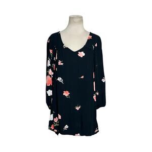Billabong black pink floral long sleeves shift mini dress size Small